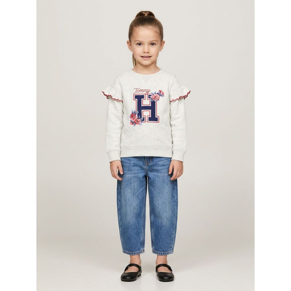 Tommy Hilfiger Girls 2T Floral Letter H Sweatshirt Ruffle Sleeve Gray Pullover